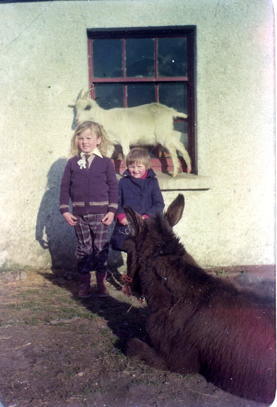 Eamon and his sister with the donkey, Northern Ireland